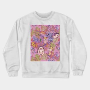 Hedgehog, fox and leaves, cute watercolor print Crewneck Sweatshirt